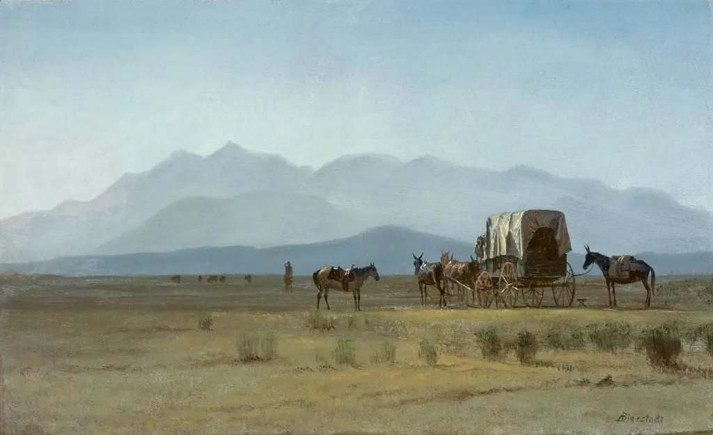 Surveyor's Wagon in the Rockies in Detail Albert Bierstadt